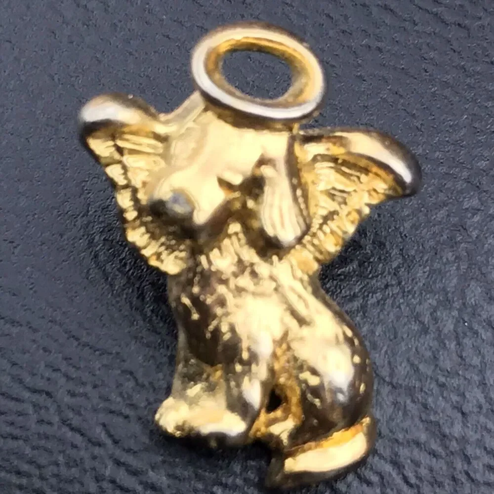 Angel Dog Gold Tone Vintage Metal Pin Brooch Puppy